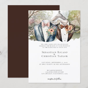Elegant Gay Garden Wedding Two Grooms in Suits Invitation