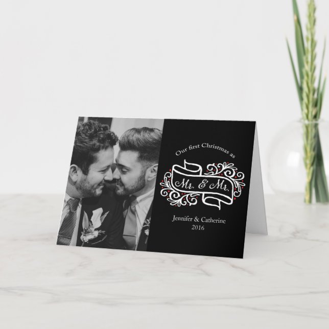 Elegant Gay Newlyweds Christmas Photo Holiday Card (Front)