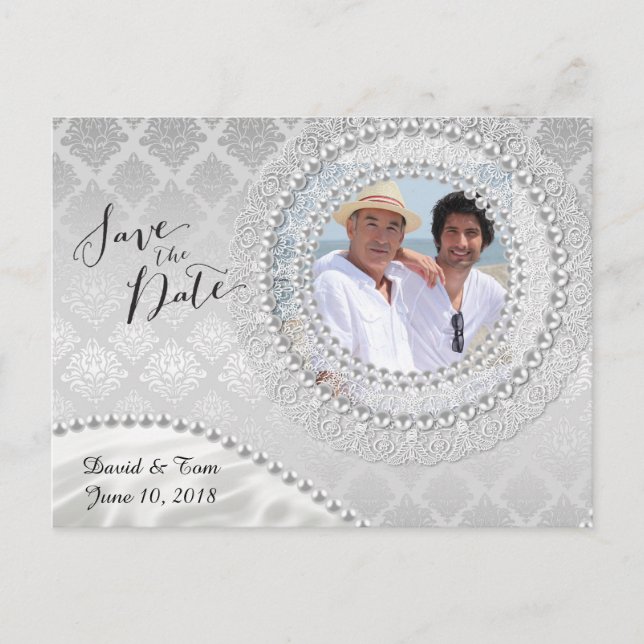 Elegant Gay Silver Wedding Save the Date Announcement Postcard (Front)