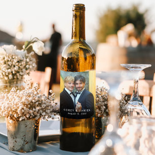Elegant Gay Wedding Couple Photo Wine Label