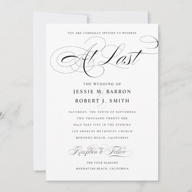 Elegant Gay Wedding Invitation At Last Calligraphy (Front)