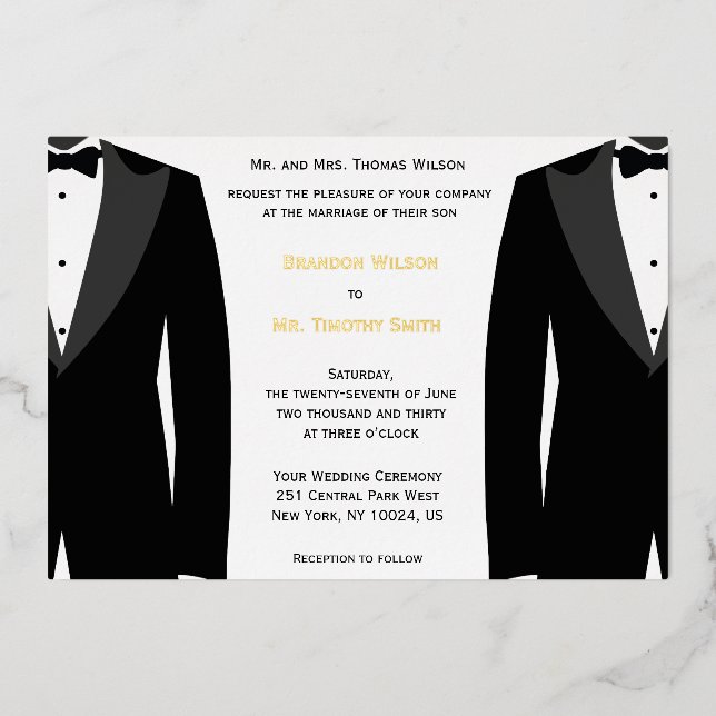 Elegant Gay Wedding Invitations Gold Foil Card (Front)