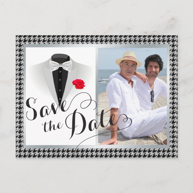 Elegant Gay Wedding Save the date with Photo Announcement Postcard (Front)