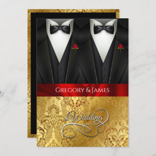 Elegant Gay Wedding Tuxedo Red Rose Invitation