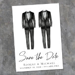 Elegant Gay Wedding Tuxedo Watercolor Save The Date<br><div class="desc">Elegant and chic no photo gay wedding save the date announcement with two tuxedo watercolors and "Save the Date" in a stylish script. Add your names,  wedding date and location in modern typography.</div>