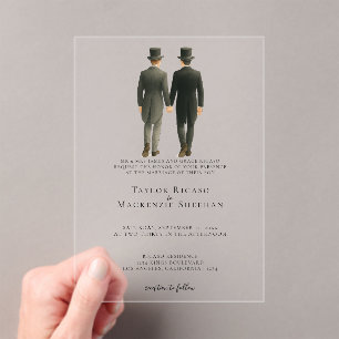 Elegant Gay Wedding Two Grooms in Morning Suits Acrylic Invitations