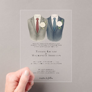 Elegant Gay Wedding Two Grooms in Suits Acrylic Invitations