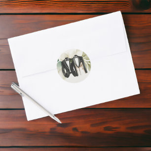 Elegant Gay Wedding Two Grooms in Suits Classic Round Sticker