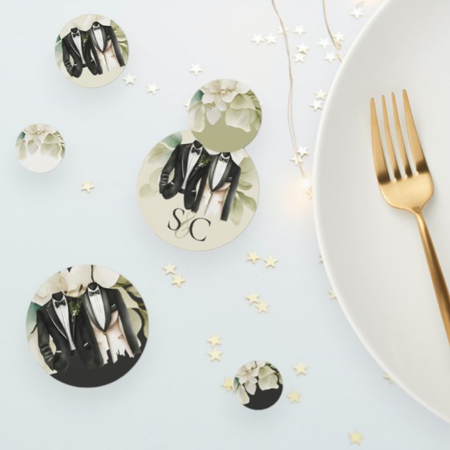 Elegant Gay Wedding Two Grooms in Suits Confetti (Elegant Gay Wedding Two Grooms in Suits Table Confetti from Ricaso)