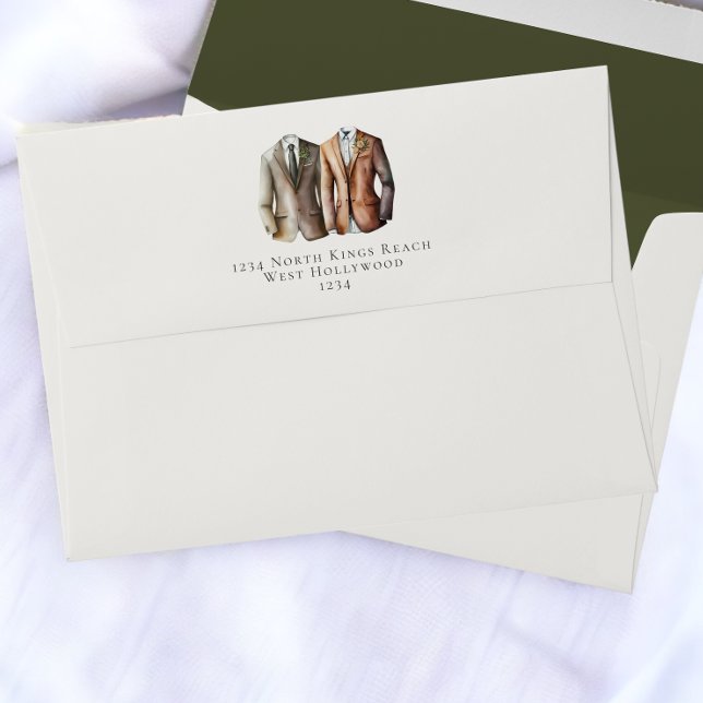Elegant Gay Wedding Two Grooms in Suits Envelope (Elegant Gay Wedding Two Grooms in Suits Envelopes from Ricaso)