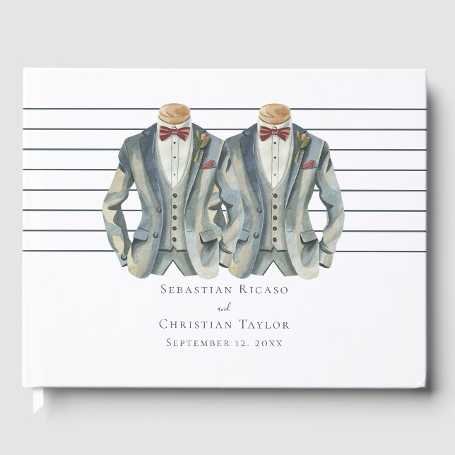 Elegant Gay Wedding Two Grooms in Suits Guest Book (Front)