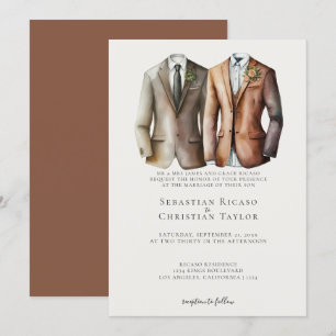 Elegant Gay Wedding Two Grooms in Suits Invitation