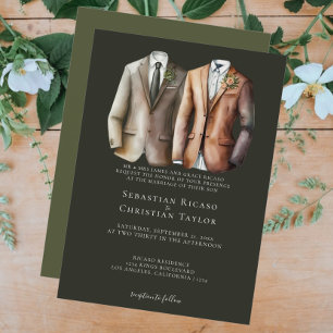 Elegant Gay Wedding Two Grooms in Suits Invitation
