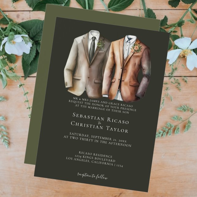 Elegant Gay Wedding Two Grooms in Suits Invitation (Creator Uploaded)