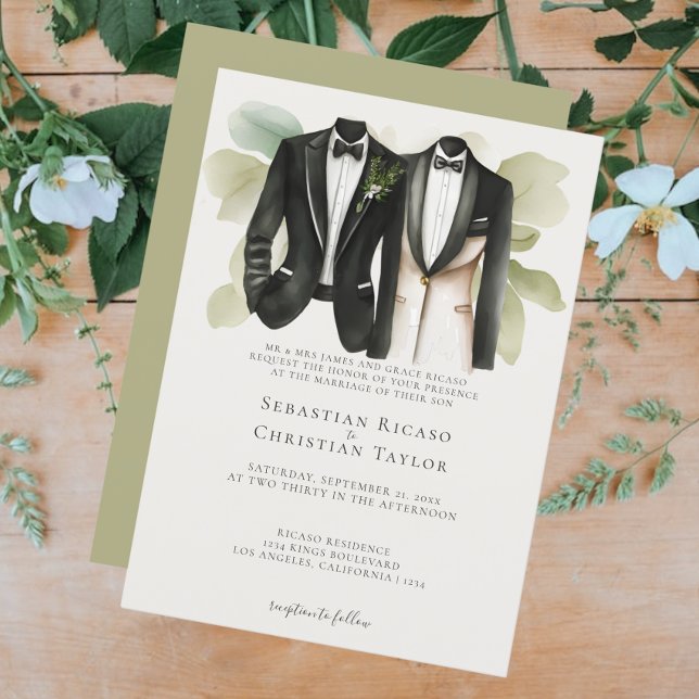 Elegant Gay Wedding Two Grooms in Suits Invitation (Creator Uploaded)