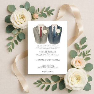 Elegant Gay Wedding Two Grooms in Suits Invitation