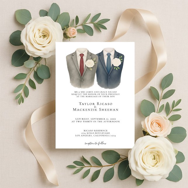 Elegant Gay Wedding Two Grooms in Suits Invitation (Elegant Gay Wedding Two Grooms in Suits Invitation by Ricaso. Stunning same sex wedding invite)