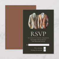 Elegant Gay Wedding Two Grooms in Suits RSVP Card