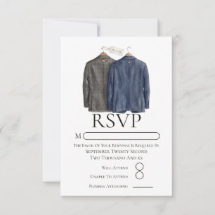 Elegant Gay Wedding Two Grooms in Suits RSVP Card