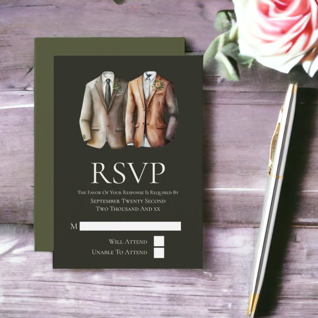 Elegant Gay Wedding Two Grooms in Suits RSVP Card (Elegant Gay Wedding Two Grooms in Suits RSVP Card from Ricaso)