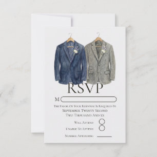 Elegant Gay Wedding Two Grooms in Suits RSVP Card