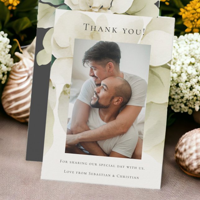 Elegant Gay Wedding Two Grooms in Suits Thank You Card (Elegant Gay Wedding Two Grooms in Suits Thank You Cards from Ricaso)