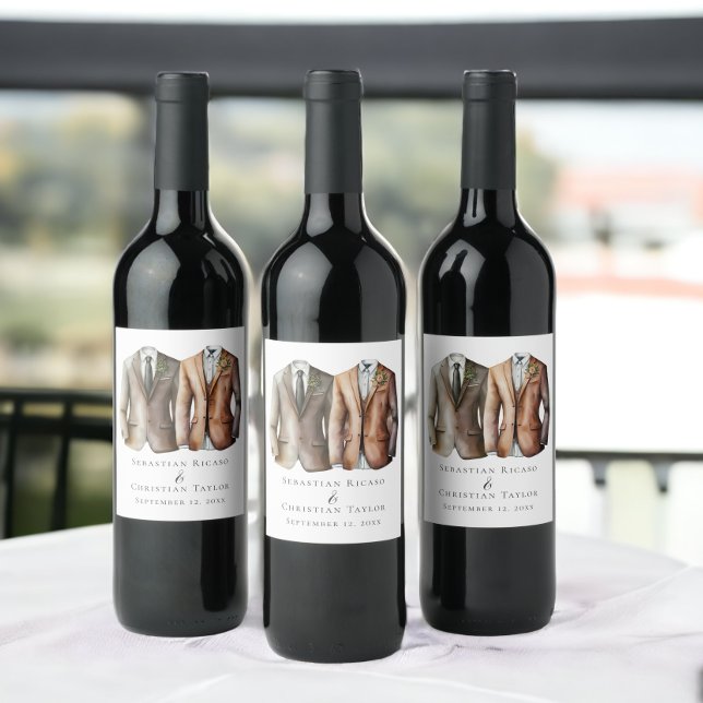 Elegant Gay Wedding Two Grooms in Suits Wine Label (Elegant Gay Wedding Two Grooms in Suits Wine Labels from Ricaso)