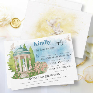 Elegant Gazebo flower trees doves Wedding RSVP Card