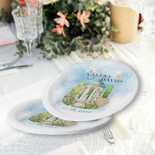 Elegant Gazebo   flowers doves Wedding Luxury Paper Plate