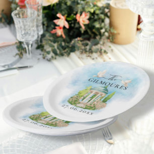 Elegant Gazebo   flowers doves Wedding Luxury Paper Plate