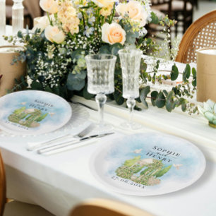 Elegant Gazebo   flowers doves Wedding Luxury Paper Plate