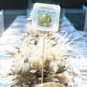 Elegant Gazebo Statue Doves flowers Bridal Shower Square Sticker