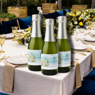 Elegant Gazebo Statue flowers doves Wedding Luxury Sparkling Wine Label