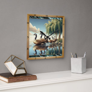 Elegant Geese Nature Square Wall Clock