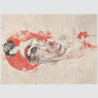 Elegant Geisha in Red Sun - Vintage Japanese Art