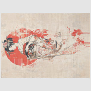 Elegant Geisha in Red Sun - Vintage Japanese Art Tissue Paper