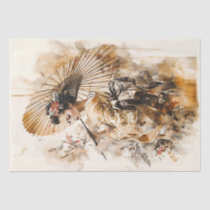 Elegant Geisha with Traditional Umbrella Tissue Paper