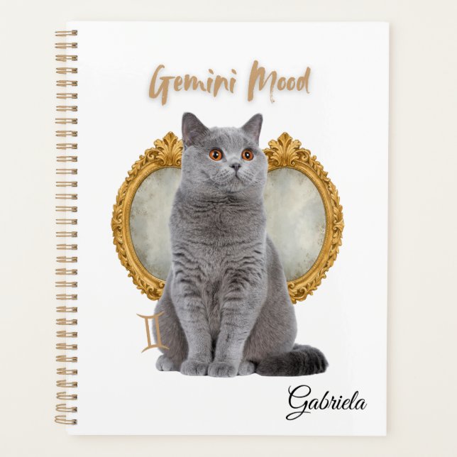 Elegant Gemini Zodiac Cat Planner Notebook (Front)