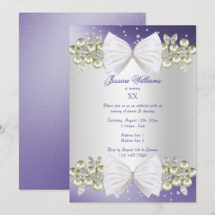 Elegant Gems & Bow Blue Birthday Invitation