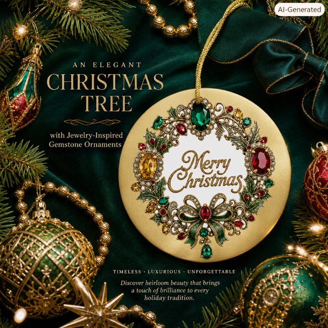 Elegant Gemstone Wreath Double-Sided Personalised  Ceramic Ornament (Creator Uploaded)