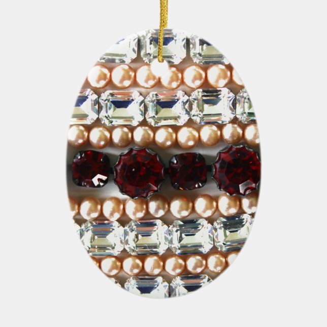 Elegant gemstones diamonds pearls rubies  ceramic ornament (Front)