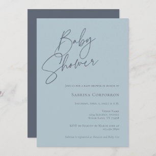 Elegant Gender Neutral Baby Shower   Dusty Blue Invitation