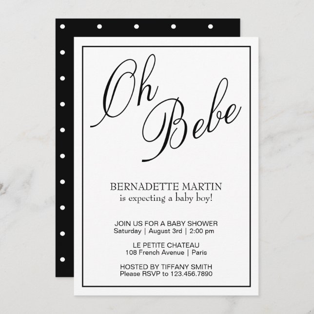 Elegant Gender Neutral Black and White Baby Shower Invitation (Front/Back)