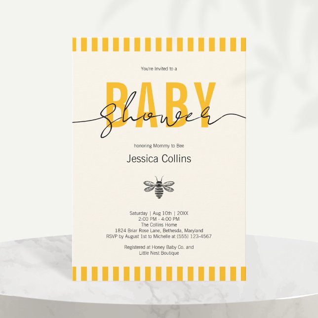 Elegant Gender Neutral Mummy to Bee Baby Shower Invitation (Elegant Gender Neutral Mommy to Bee Baby Shower Invitation)