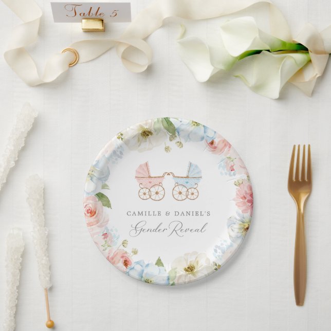 Elegant Gender Reveal Baby Shower Blue and Pink Paper Plate (Wedding)