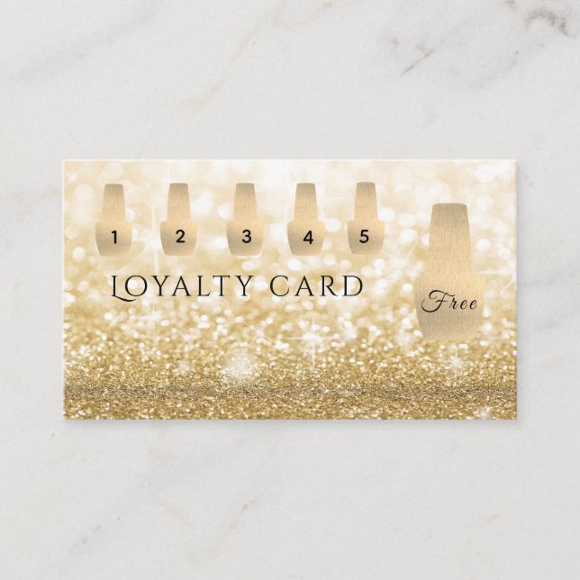 Elegant Gentle gold nail polish glittery Loyalty Card (Front)