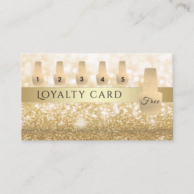 Elegant Gentle gold nail polish glittery Loyalty Card (Front)