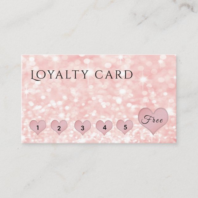 Elegant Gentle pale pink hearts sparkle glittery Loyalty Card (Front)