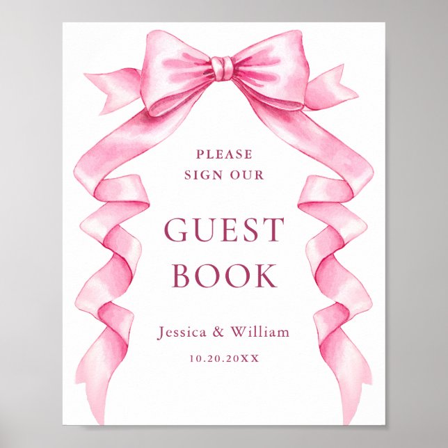 Elegant Gentle Pink Bow Our Guestbook Wedding Sign (Front)