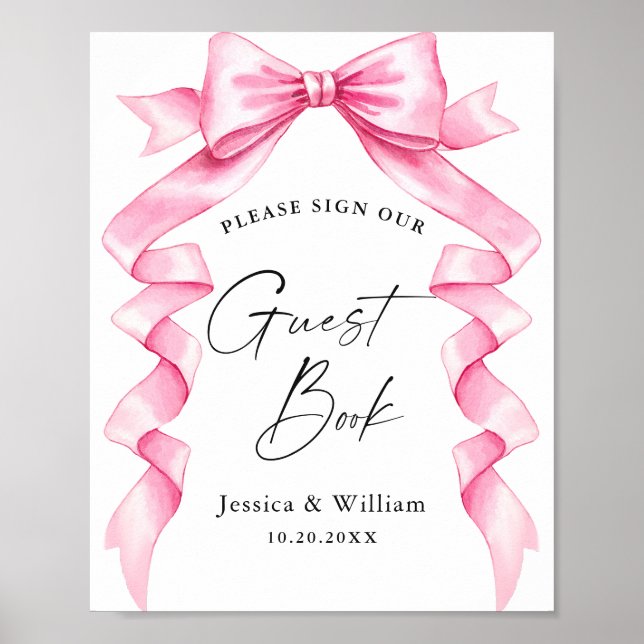 Elegant Gentle Pink Bow Our Guestbook Wedding Sign (Front)